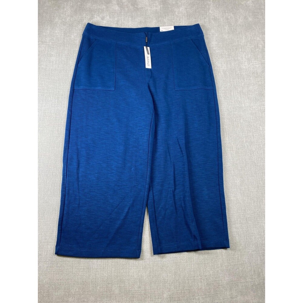 Chico's Pants Women Sz 3 16 XL Blue Zenergy Beach Slub Crop Capri Knit Stretch